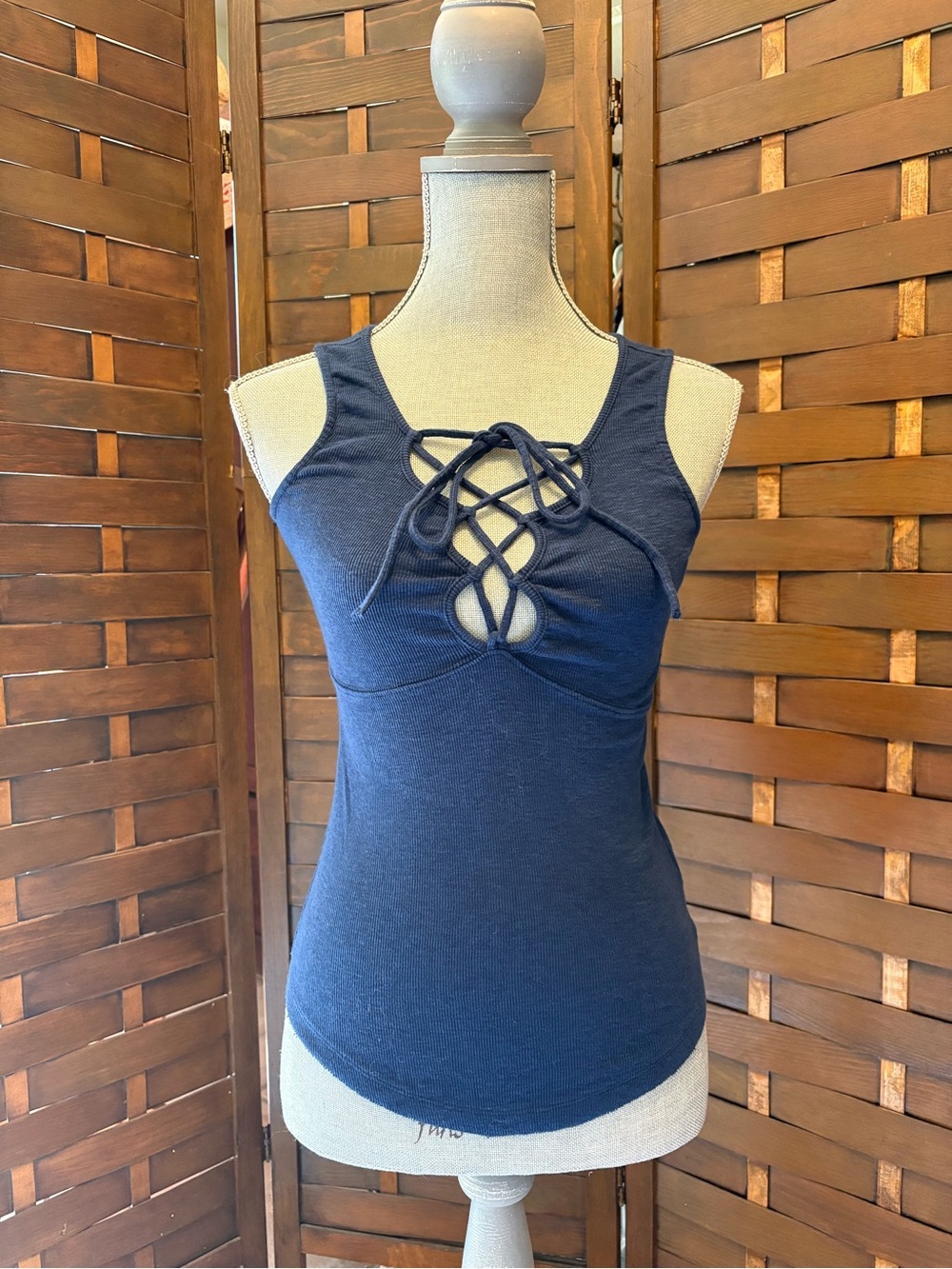 Free people Navy Lace-Up ribbed Tank Top in Navy blue  - Women size xs